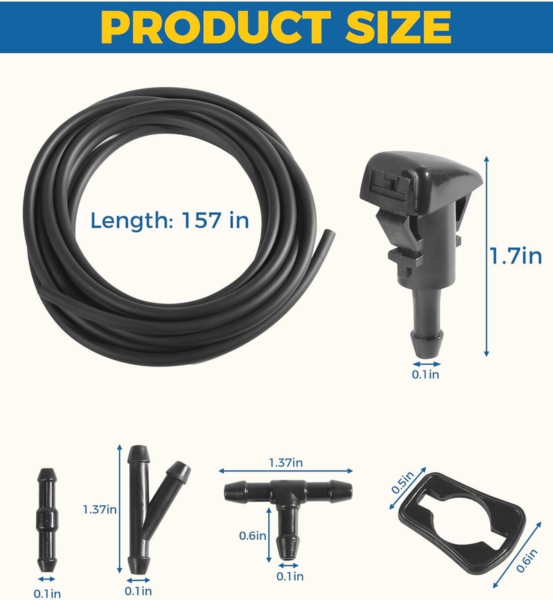 UBOG 22PCS Windshield Washer Hose Kit,13FT Washer Fluid Hose,6 PCS Hose Connectors,2 Fan Nozzles,Car Accessories Windshield Fluid Hose Replacement,Suitable for Most Car Windshield Fluid Tubing - Image 2